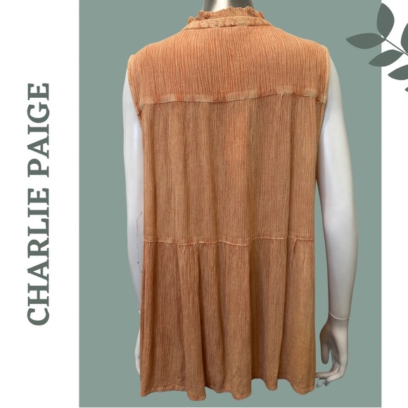 Charlie Paige Women's Brown Orange Embroidered Sleeveless Top Boho Indie Large - Picture 2 of 5
